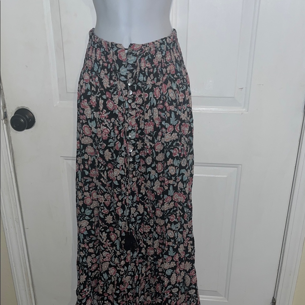 Cynthia Rowley Black Floral Maxi Skirt